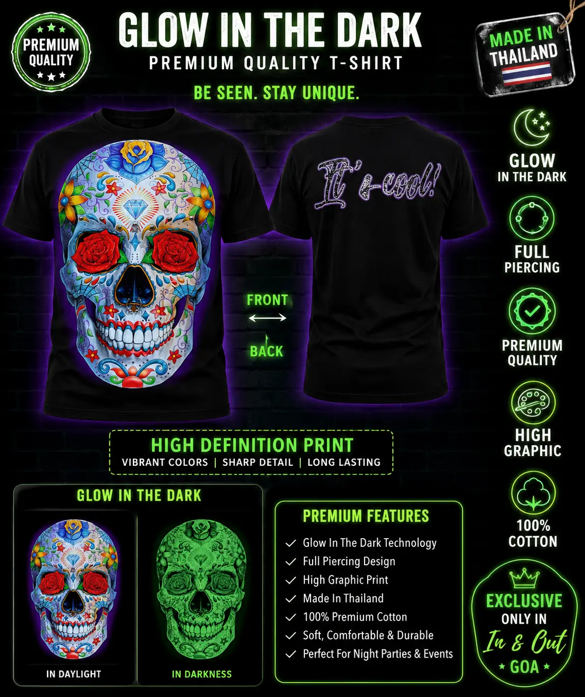 💀Skull – Glow in the Dark 3D Graphic T-Shirt🌹⭐ (Recommended) — view 3 of 3