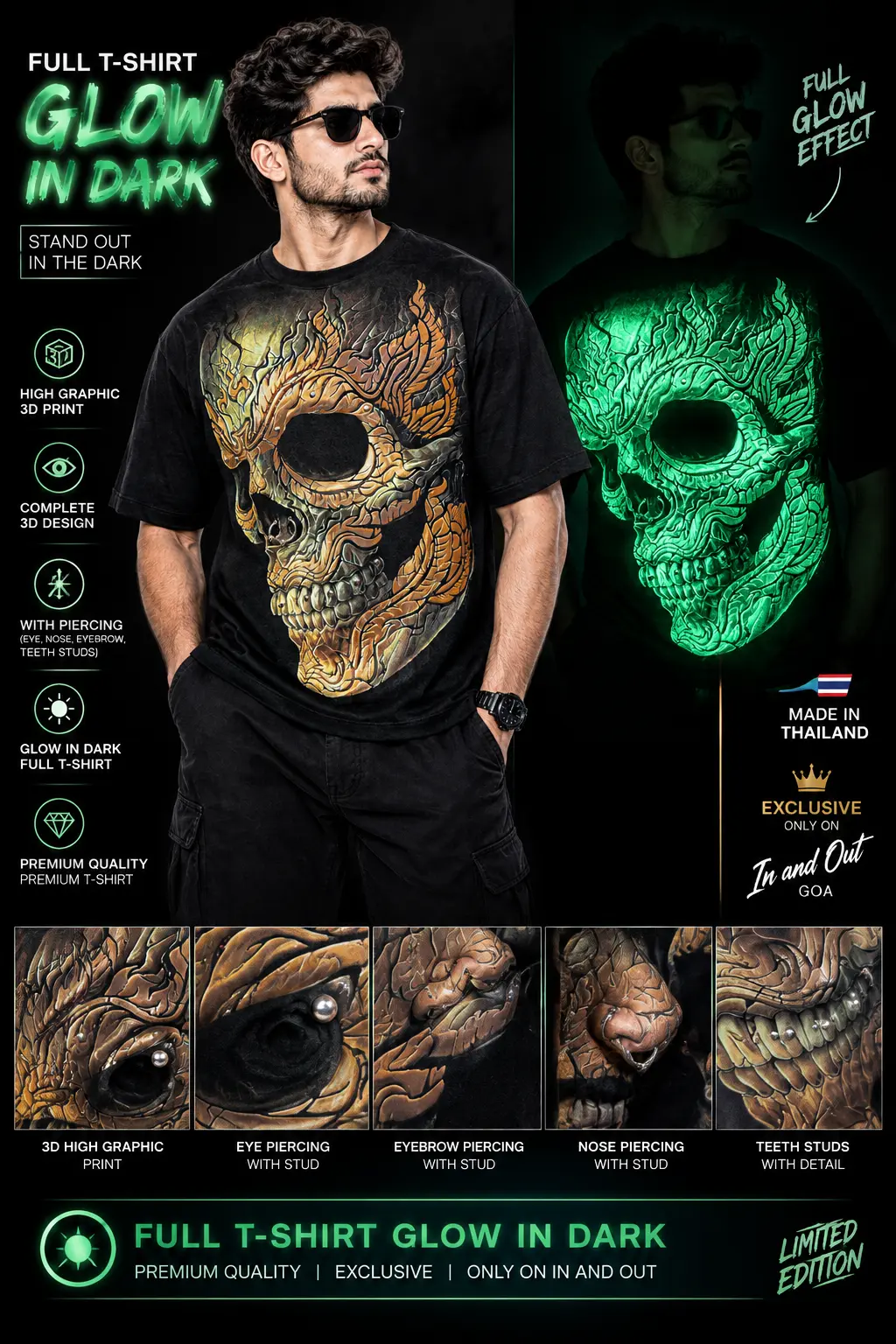 💀✨ Realistic 3D Skull – Glow in the Dark T-Shirt ✨💀 — view 3 of 4