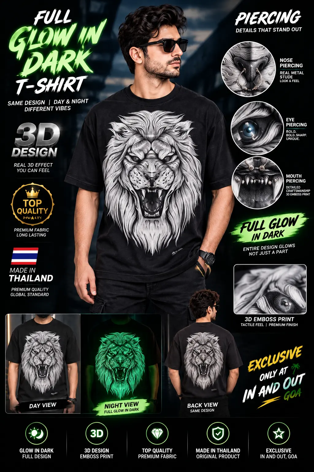 🦁 3D Roar Lion: Touch, Feel & Full Glow T-Shirt! 🌟 — view 3 of 4